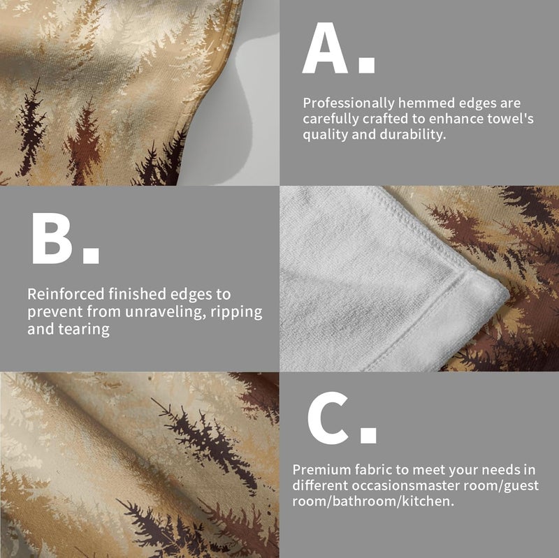 Granbey Brown Yellow Misty Forest Hand Towels Set of 2 Fall Mountain Woodland Decorative Bath Towel Nature Pine Trees Foggy Landscape Thin Kitchen Tea Dish Towels for Bathroom Spa Gym - Image 5